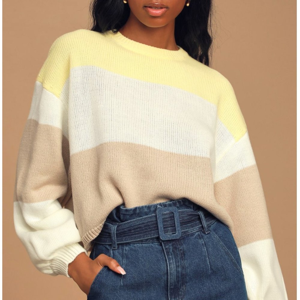 NWT LuLu's Color Block Cropped Sweater XS